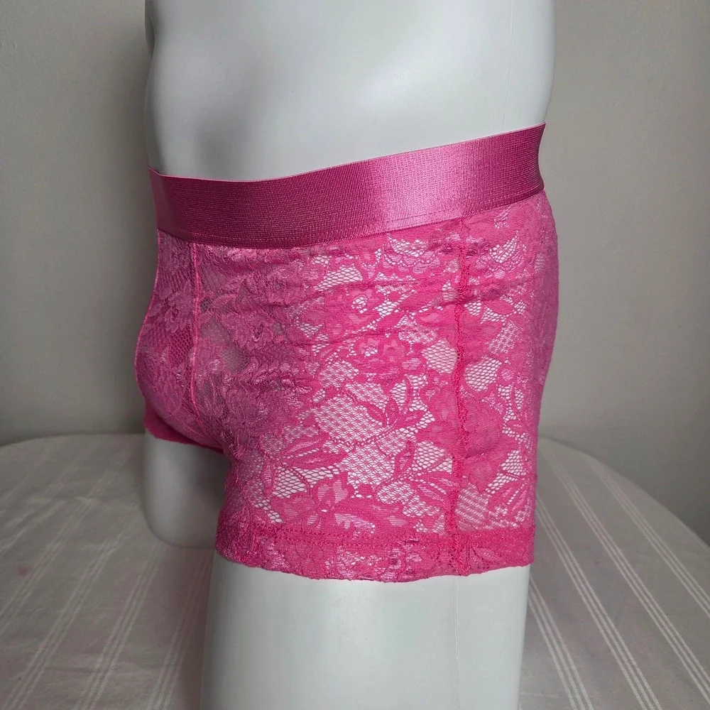 Cosabella Never Say Never Mens Pink Lace Boxer Briefs Sheer Floral Trunks NEW‎